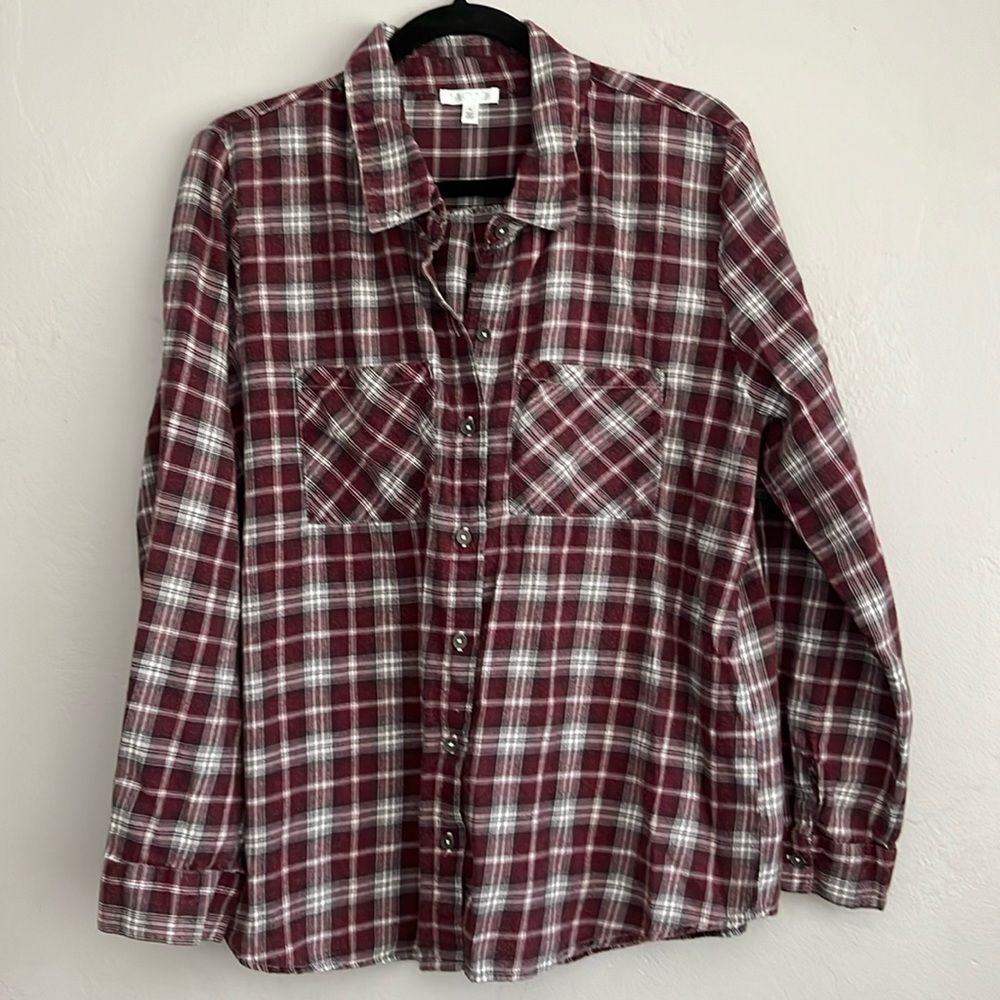Abound Red White Flannel Long Sleeve Shirt XL